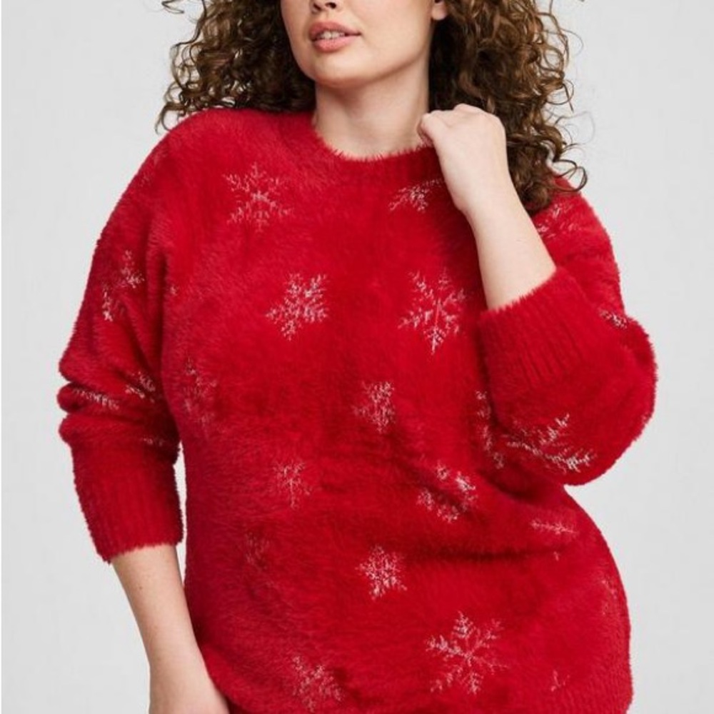 Torrid Red Crew Neck Sweater with Snowflake Design 1X